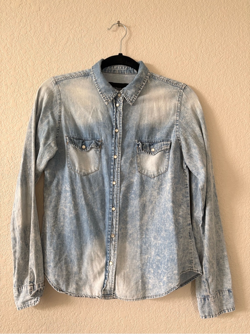 Washed Light Blue Denim Button-Up Shirt